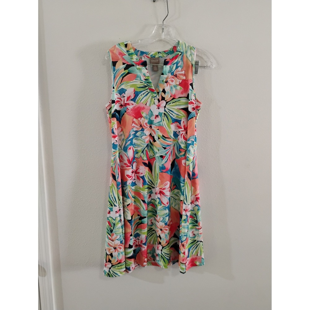 Chicos Tropical Floral Sleeveless Shift Dress V-Neck Size 0 Small Multi-Color